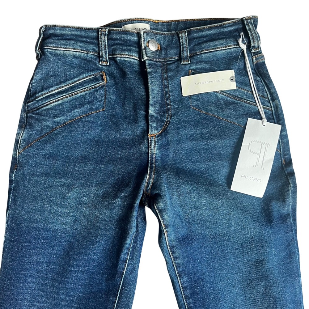 Pilcro Anthropologie High Rise Skinny Ankle Zip Jeans Medium Wash 25 Tall